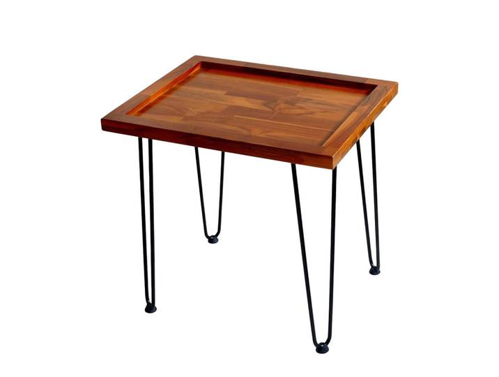 Shopentra Couchtisch Mahagoni mit Blattmuster & Metallfüßen, Mehrfarbig, 44.7x52.9x55.7 cm, Wohnzimmer, Wohnzimmertische, Couchtische