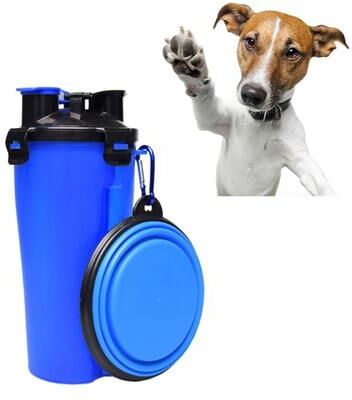 Everyday Crate Portable Pet Water Bottle & Food Container With Foldable Travel Bowl blue
