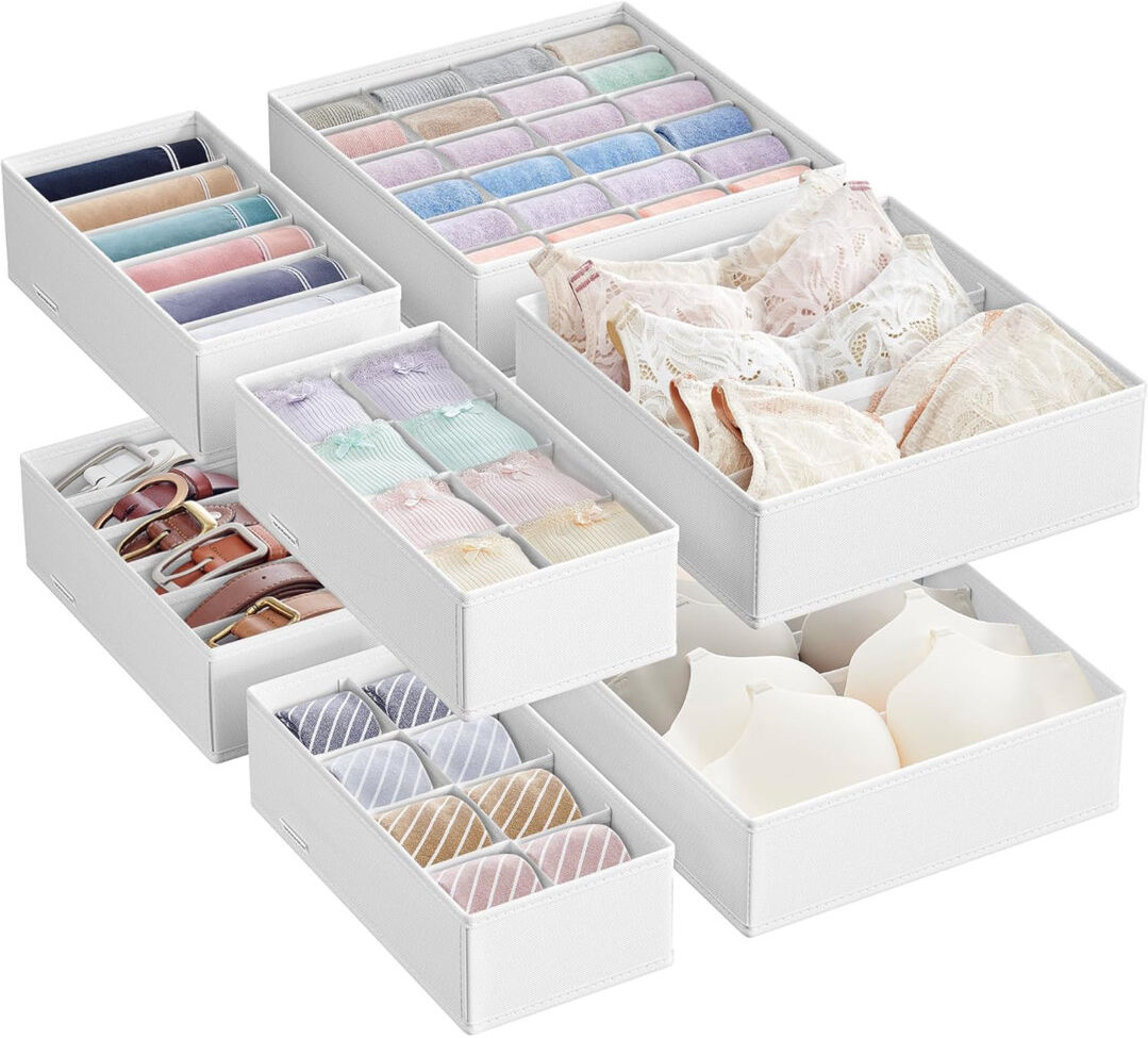 Ebern Designs Set Of 8 Underwear Drawer Organisers, Drawer Dividers, Foldable, For Bras Undies Socks Ties, Fabric Storage Boxes For Closet Wardrobe Shelves Cloud White 7.5cm H X 32.29cm W X 22.8cm D