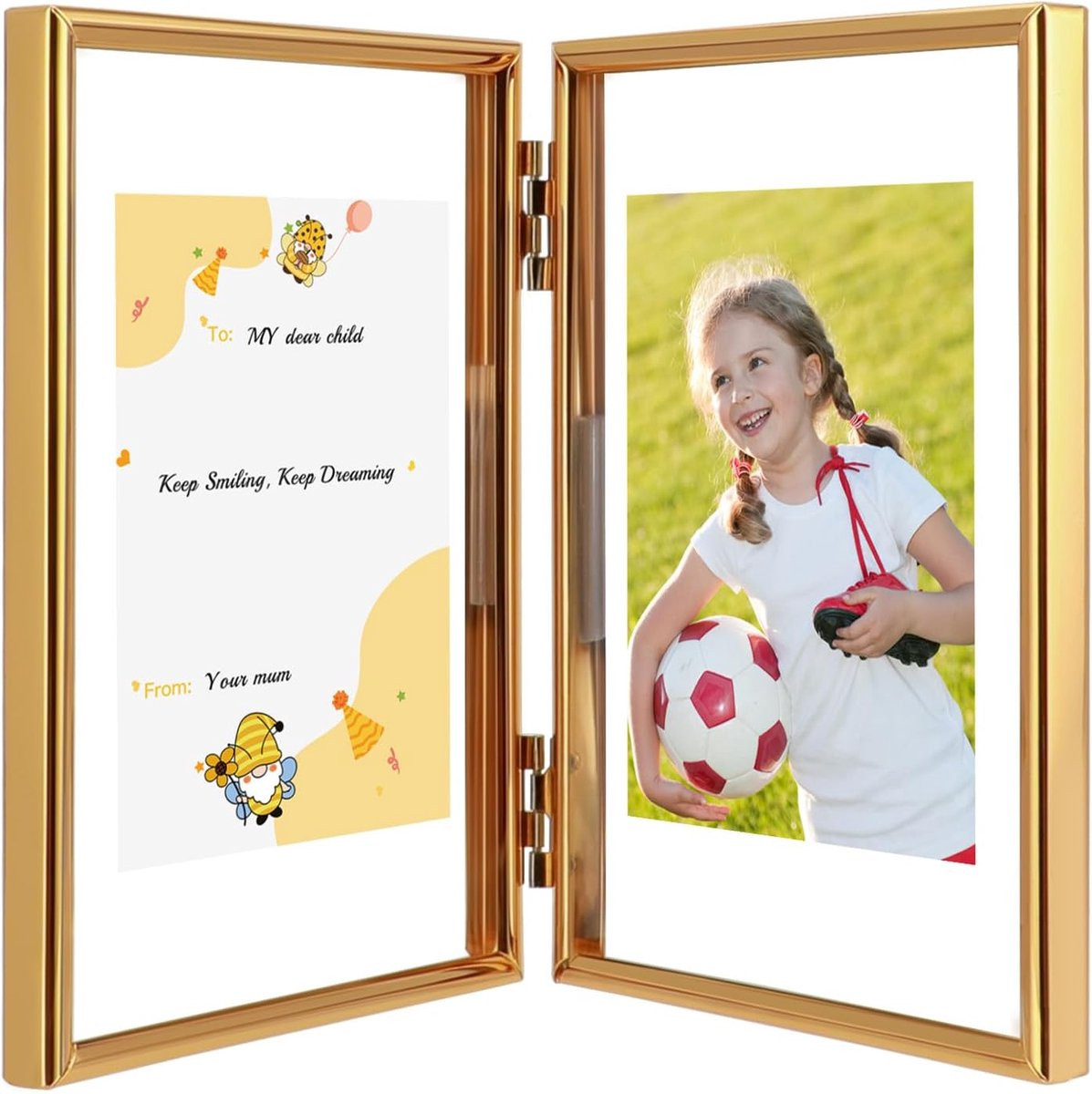 Dubbel Fotolijst Zwevend Frame Tafelblad Decoratie Opvouwbaar Ontwerp 4x6 Inch Goud