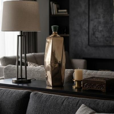Sagebrook Home Metal and Marble Vase with Faceted Body Lid Contemporary Accent