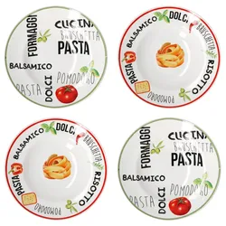 4er Set Pastateller mit Dekor 2x Grün & 2x Rot 26,5cm - 27020606