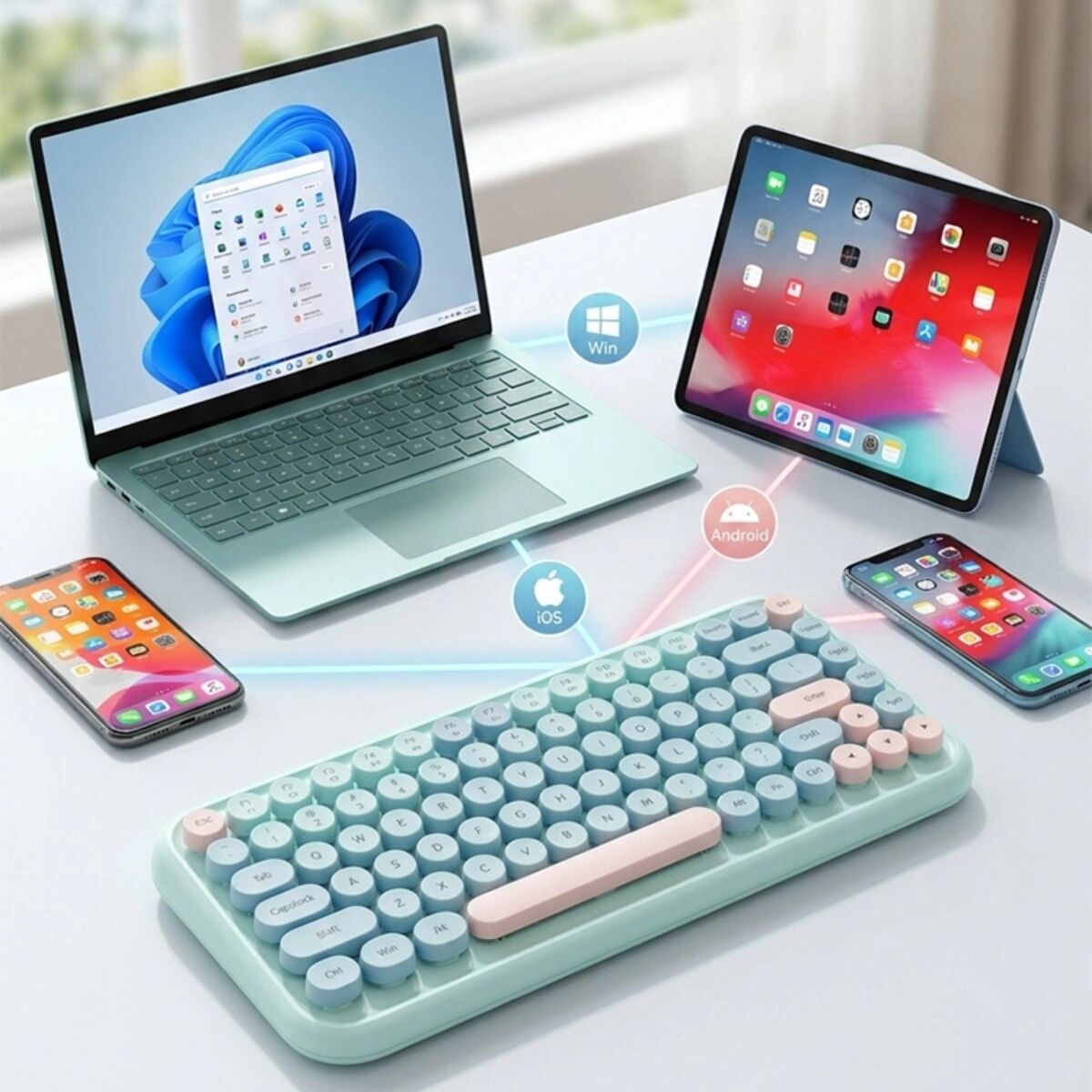 INF Clavier rétro 84 touches style machine à écrire - Bluetooth et 2.4G double mode, silencieux, compact, compatible avec