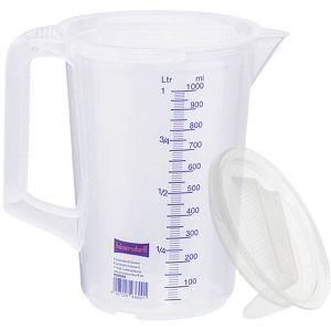 Hünersdorff Messbecher 936090, aus Kunststoff, mit ml / Liter Skala, mit Deckel, hitzebeständig, 1 Liter