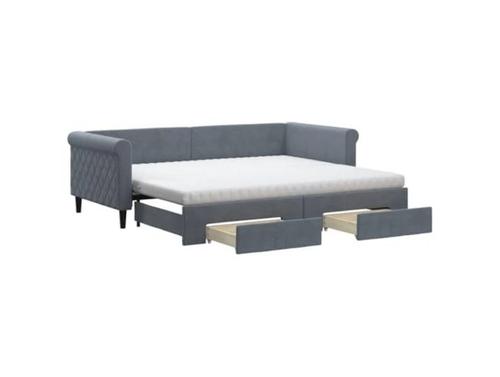 PUGYNBK Bettsofa, 2-in-1, Samt, Dunkelgrau, 90 x 200 cm Zwei Schubladen mit Rollen, zwei Schaumstoffmatratzen, Gestell aus Holz und Metall, für Wohnzimmer oder Schlafzimmer