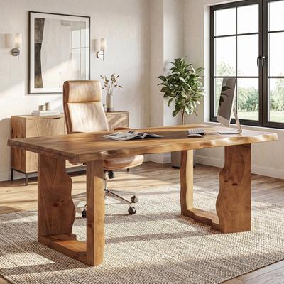 YUZHOU 63-inch Farmhouse Large Rectangular Computer Office Desk Workstation for 4-6 People