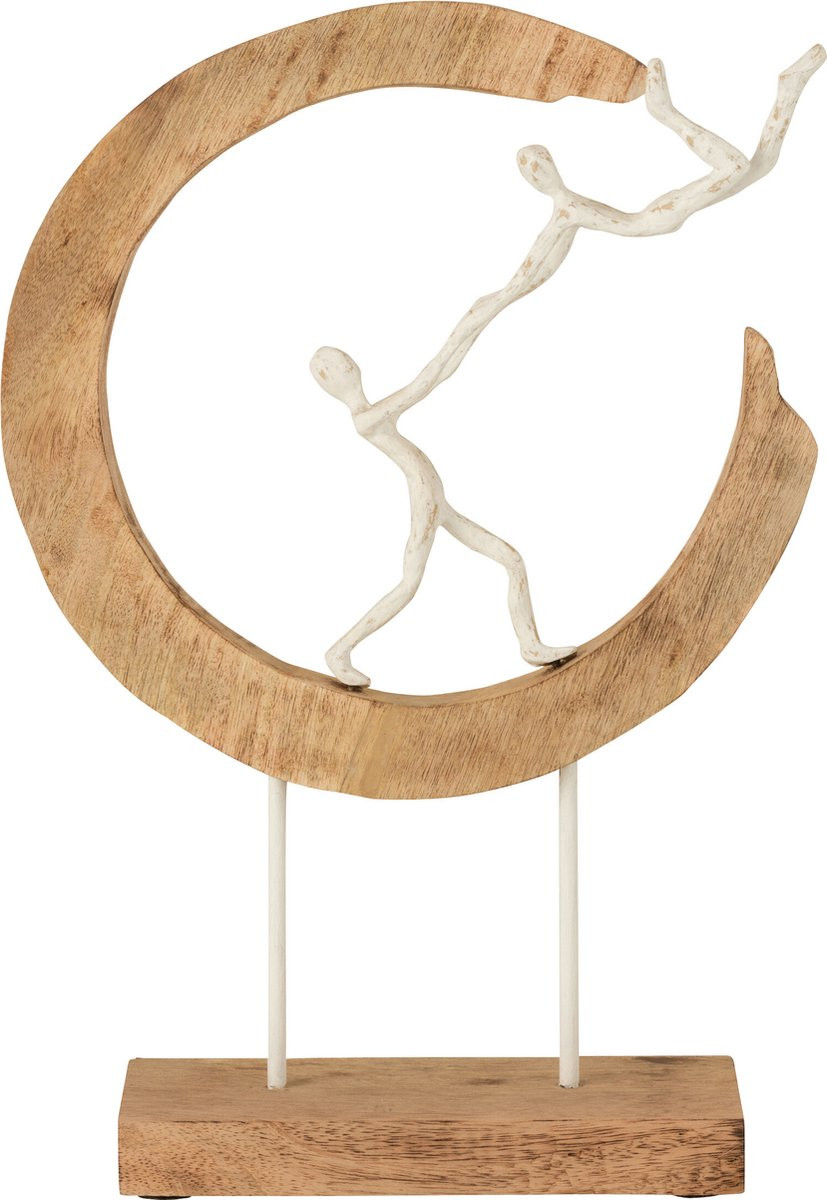 J-Line Pareja Halve Maan decoratie - hout en aluminium - naturel/wit