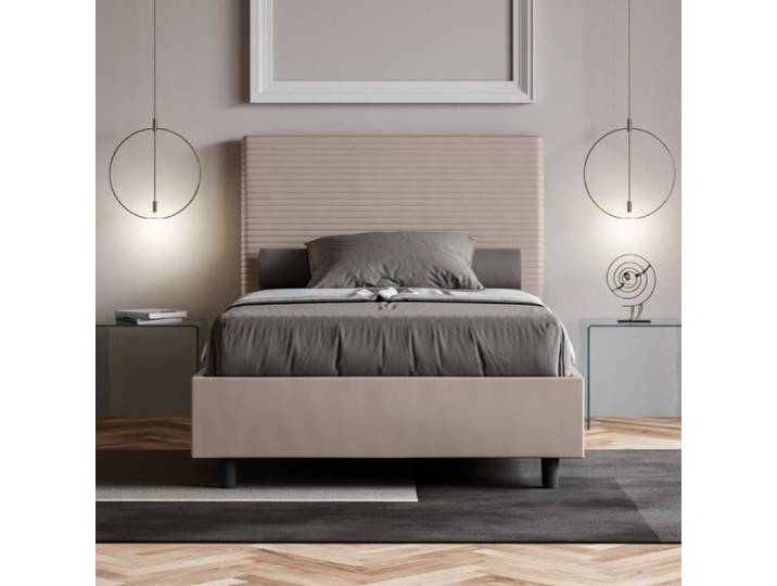 Lit double rembourré - FOCUS - Modèle Focus - Couleur taupe - 155x230 cm - Élégance chic
