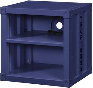 Benjara Metal Nightstand with 2 Open Compartment and USB Port, Blue