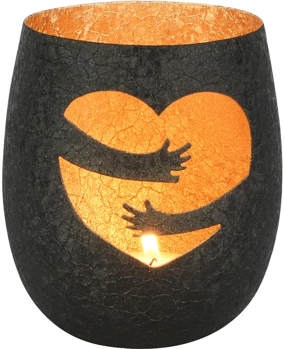 Theelichthouder Embracing Love zwart/goud metaal 10 x 10 x 11 cm