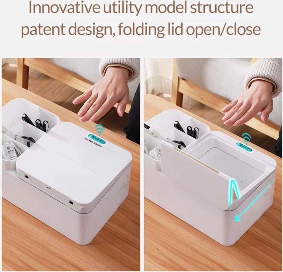 INF Smart Sensor Elektrische Taschentuchbox für den Schreibtisch - USB Aufladbar & Multi-Fach Aufbewahrung Weiß