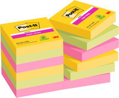 POST-IT Haftnotizen Super Sticky Notes Carnival 622-6SS-CARN, 48 x 48 mm, wiederablösbar, cellophanfrei verpackt, farbig, 12 x 90 Blatt