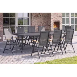 HARTMAN Aruba Teak Garten-Essgruppe, xerix, Alu/Textilene, Tisch 180/240x100cm, 8 Klappstühle