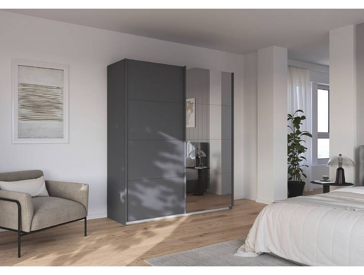 Armoire coulissante Quadra amortisseur 181cm Gris/Gris métallisé 1 miroir