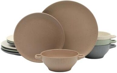 Gibson Elite Clover Hill 12-Piece Stoneware Dinnerware Set - Embossed Reactive Glaze - Service for 4
