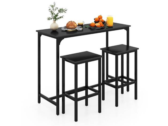 Ensemble de Table à Manger 3 Pièces - COSTWAY - 2 Tabourets de Bar - pour Salle à Manger Petit Espace Bistro Noir