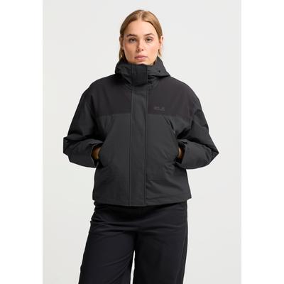 Winterjacke JACK WOLFSKIN "ICE FLARE JKT W", Damen, Gr. XL (46), schwarz (phantom), Obermaterial: 100% Polyamid. Füllung: 100% Polyester. Futter: 100% Polyester, Jacken Winterjacke, mit Kapuze, atmungsaktiv, wasserdicht, winddicht, gefüttert