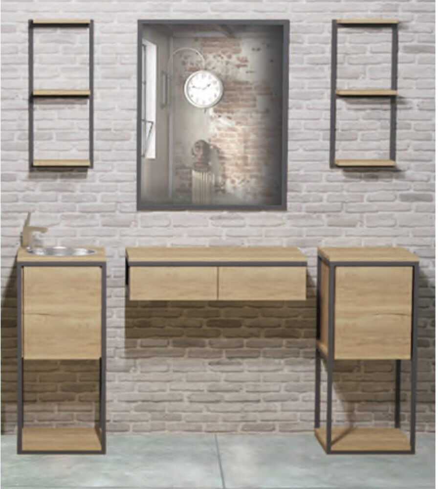Postazione barber shop vintage industrial da barbiere parrucchiere legno e acciaio