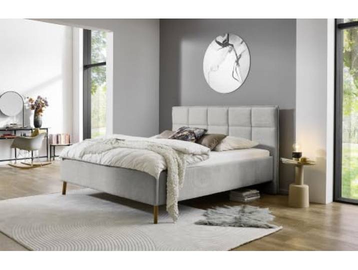 Meise Möbel Stauraumbett Paulo 160x200 cm Bettkasten & Lattenrost Webstoff Hellgrau Holzfuß eichefarbig