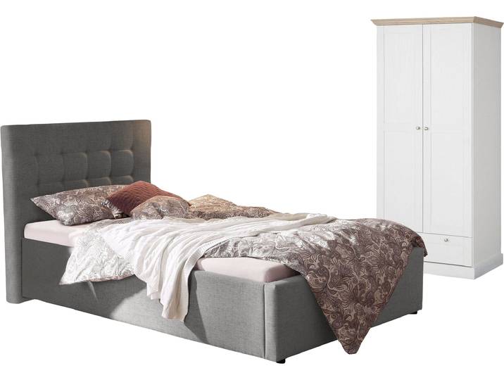 Jugendzimmer-Set GOODPRODUCT Hamar-Binz , grau, Schlafzimmermöbel-Sets, Jugendzimmer-Set, Polsterbett und Kleiderschrank