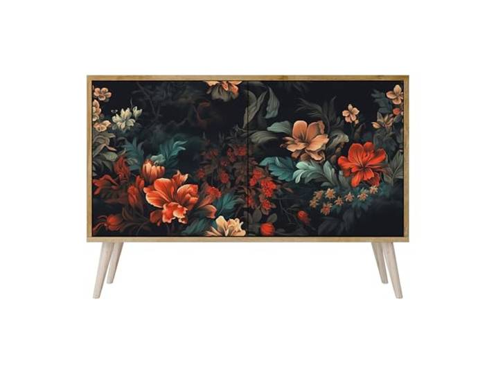 SPACEREBELS Moderne Kommode Mit 2 Türen 111x57,3x42 cm Kleiderschrank mit Mustern Komodenschrank Möbel TV Schrank Sideboard Flurkommode Wohnzimmer Mehrzweckschrank Flur Natur