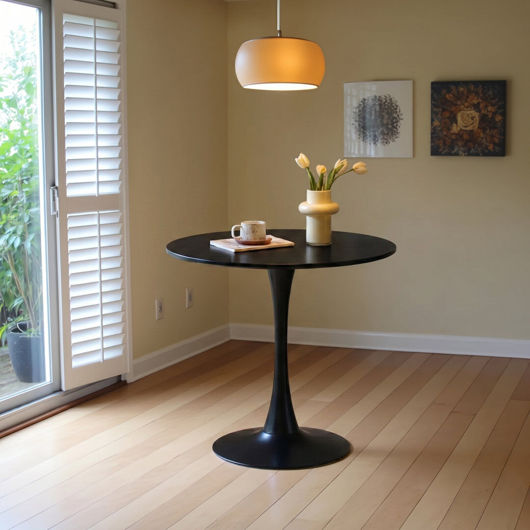 Norden Home Kingsley Round Dining Table with Iron Base and with Steel Base Black