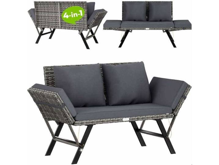 Canapé de Jardin CASARIA® avec Accoudoirs Rabattables Gris Fonction chaise Longue Extérieur - Pour Jardin Terrasse Balcon