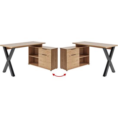 Eckschreibtisch JAHNKE "X-CLUB C 40 E", braun (schwarz, montana eiche, montana eiche, schwarz), B:140cm H:76cm T:95cm, Tische, Eckschreibtisch, Eckschreibtisch, wechselseitig montierbar, X-Gestell