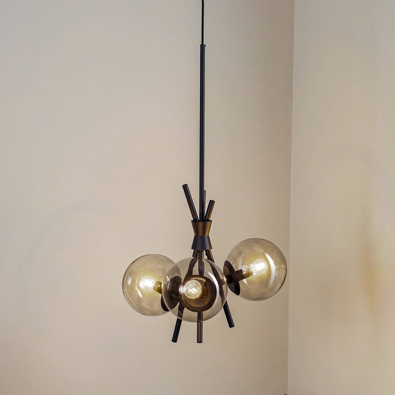 Lucande Design Hanglamp Sotiana - Zwart Metaal en Transparant Glas - Dimbaar