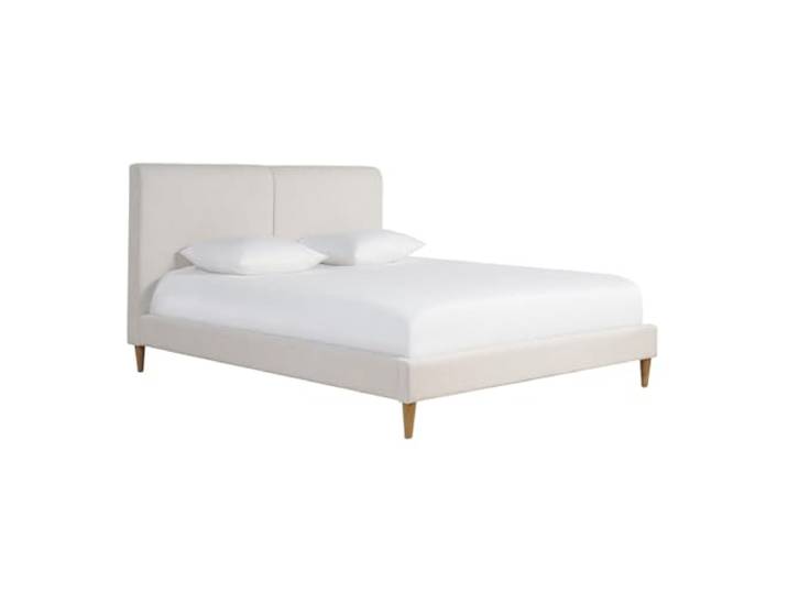 Miliboo Doppelbett 160x200 cm in beigem Stoff und hellem Holz Salome