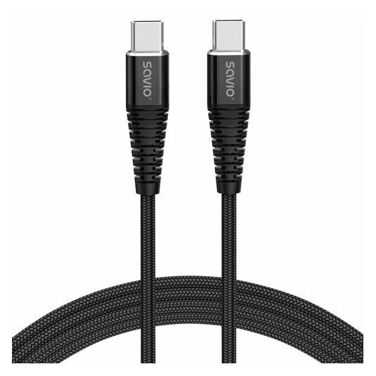 Savio CL-159 USB Kabel 1 m USB 2.0 USB C - USB C Schwarz (1 m, USB 2.0, 100 W) (CL-159)
