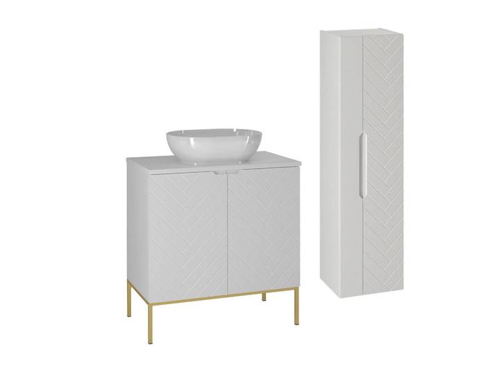 Petits-meubles Badmöbel 80.6cm Daria 2er-Set Weiß, Holzwerkstoff, 80.6x84.2x46.5 cm, Badezimmer, Badmöbelsets & -serien, Badmöbelset