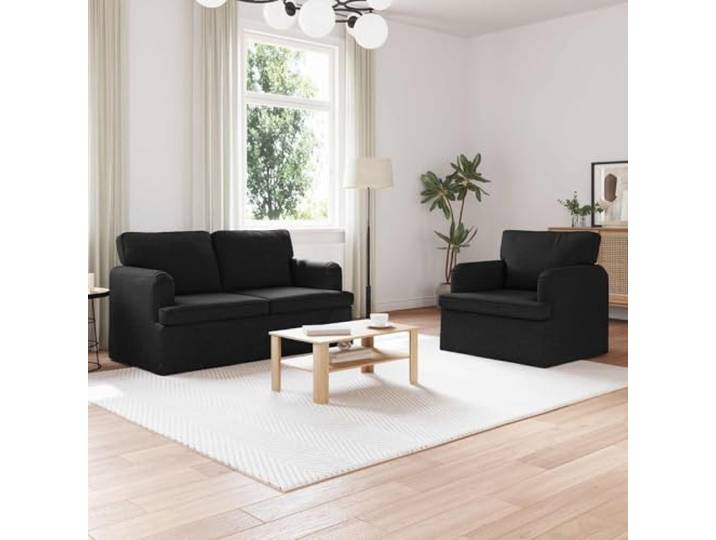 KGHERMDF Sofa Set 2 STK. Schwarz Stoff Modulares Ecksofa mit Kissen Metall und Stoff, Schaumkissen, Holzwerkstoff Armlehnen, atmungsaktiv, ergonomisch, für Wohnzimmer und Schlafzimmer