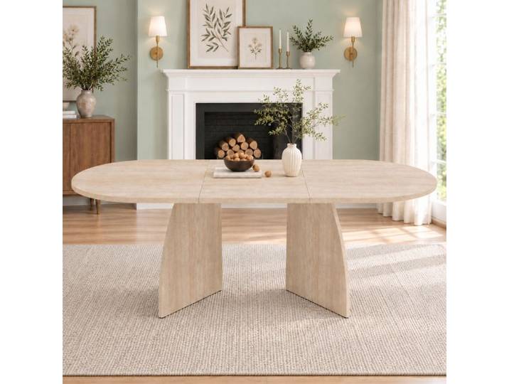 Norevia Table à manger extensible 150 à 200 cm effet travertin 6 à 8 personnes