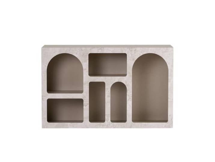 Hanah Home Moderner Konsolentisch, 120 cm, Beiger Travertinmarmor & Sandstein 18 mm melaminbeschichtete Spanplatte & MDF Stilvolle Aufbewahrungslösung für Zuhause