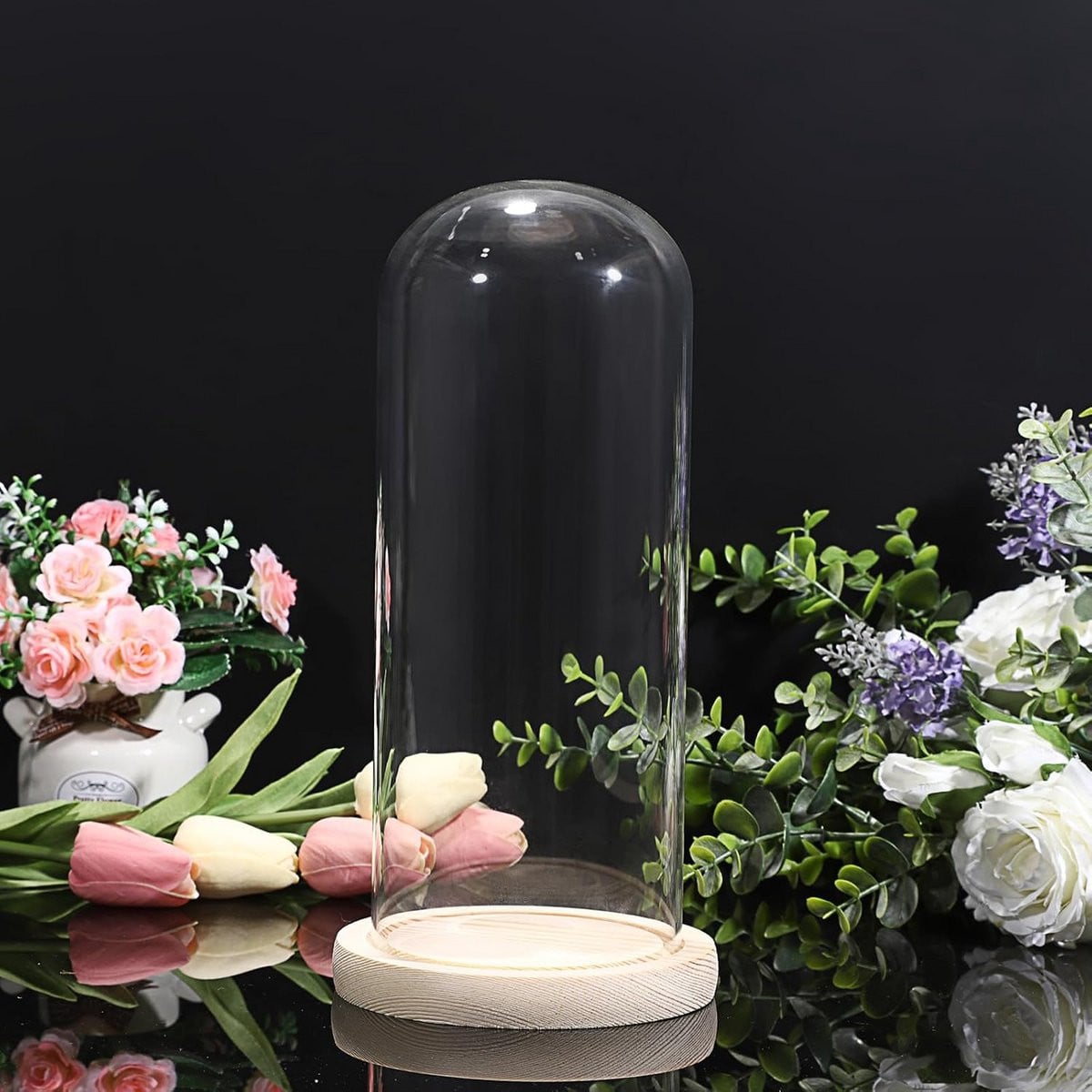 Glazen Stolp met Natuurlijke Houten Sokkel - Decoratieve Vitrine voor Display