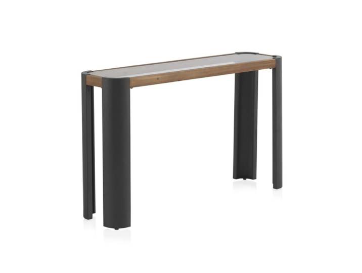 Table console en métal avec bois et verre