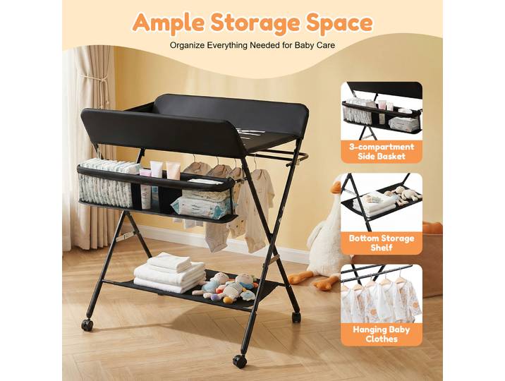 Table à langer portable avec roulettes, station à langer pliable, hauteur réglable, table à langer imperméable