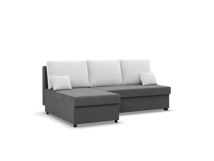 Mebligo Kemi - Ecksofa mit Schlaffunktion, Bettkastem, Komfort und Still, Schaum, grau + weiß (Mikrofaza 27)