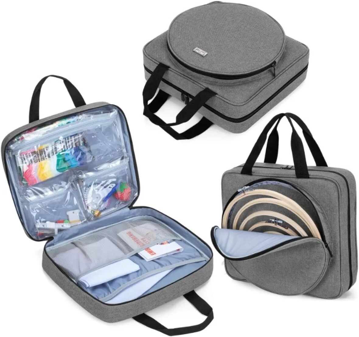 INF Grand sac de rangement pour outils de broderie/couture - Organisateur portable Gris