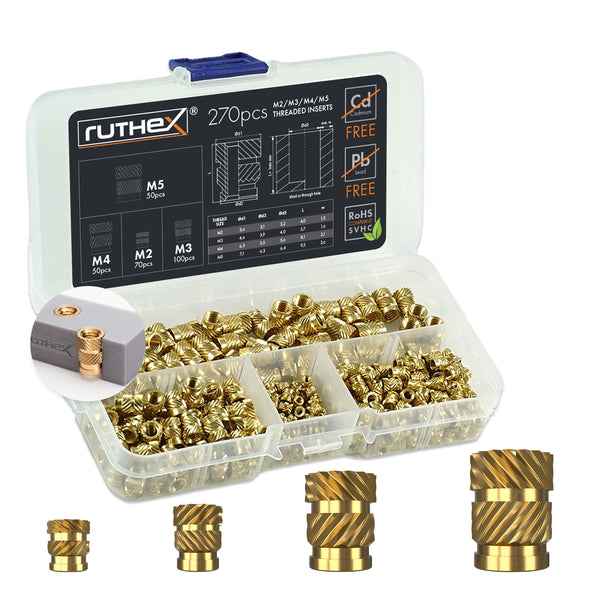 Ruthex M2 / M3 / M4 / M5 Threaded Insert Assortment Box - 270pcs GE-KASTEN-001