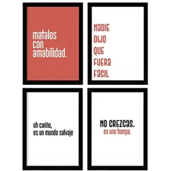 POSTER Set mit 4 Welt TypografieStil A3 Schwarzer Rahmen