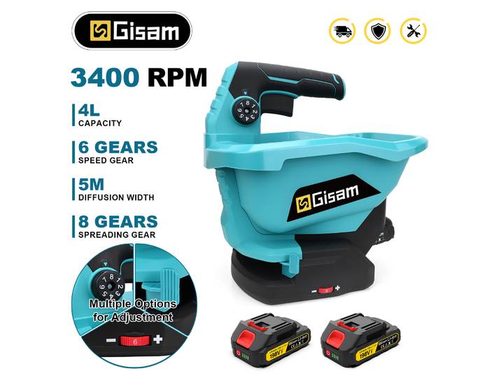Semoir électrique Gisam 8Gears, outil de jardinage, grande capacité 4L, petite machine intégrée pour batteries Makita 18V
