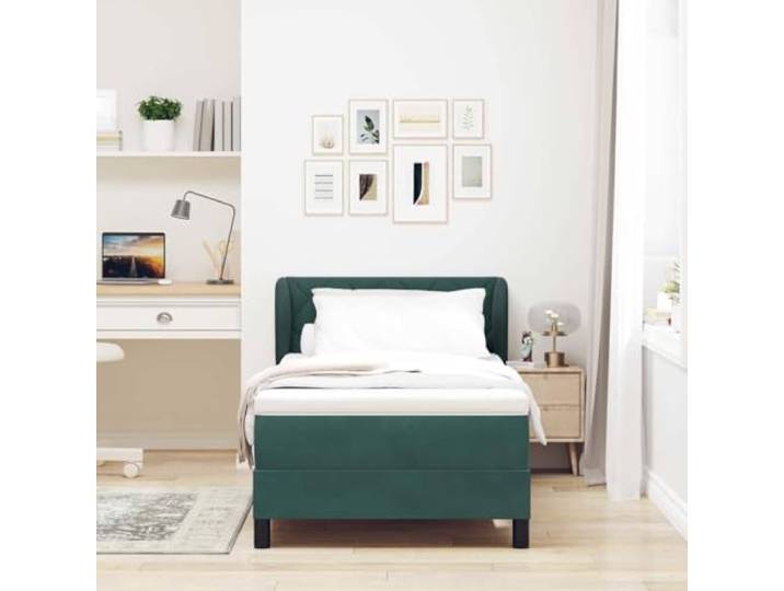 KTHLBRH Boxspringbett mit Kopfteil dunkelgrün 90 x 190 cm Samt Inklusive Matratze, verstellbares Kopfteil, modernes Design, weicher Komfort