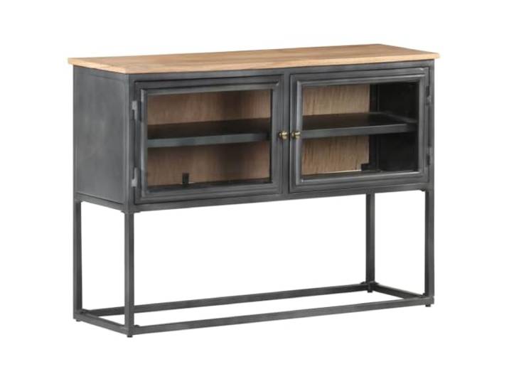 HEFZGDB Graues Sideboard Akazie Wohnzimmer Massivholz Sideboard Grau 100x30x70 cm mit Vitrinenschrank und Regalböden Grau mit Glastüren aus massivem Akazienholz