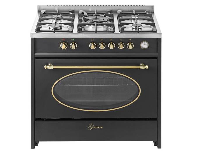 GURARI Gas-Standherd GCH E 914 BL r Retro Gas Elektro Standherd 90 cm Range Coocker 121L, mit 1-fach-Teleskopauszug, Retro Gas Elektro Standherd 90 cm/ Nostalgie Range Coocker / 121L