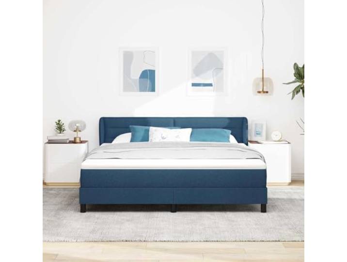 KTHLBRH Boxspringbett mit Matratze blau 180 x 200 cm Stoff Kopfteil verstellbar, Holzrahmen, Taschenfedern, Super King Size