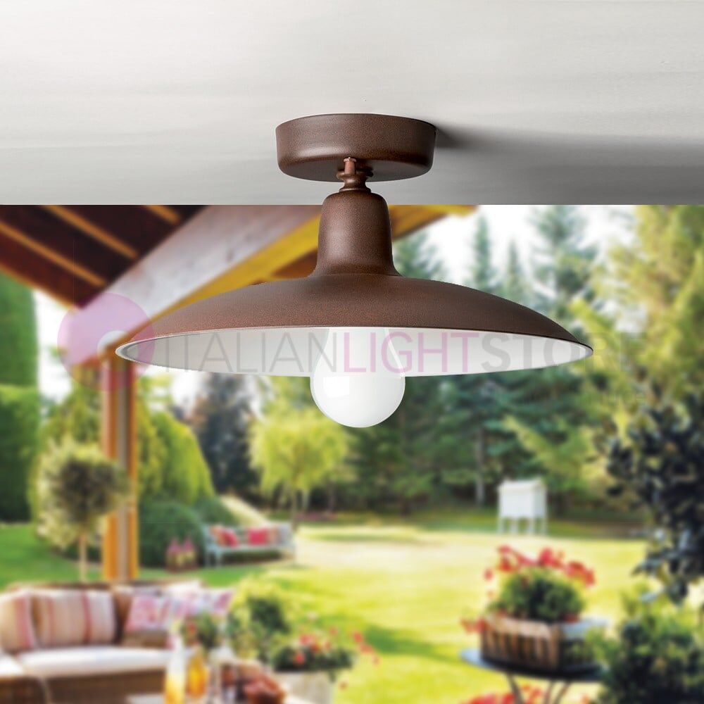 Era Plafoniera A Soffitto Piatto D.31 Lampada Rustica Da Esterno Giardino