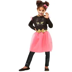 Kinderkleid "Katze", pink/schwarz