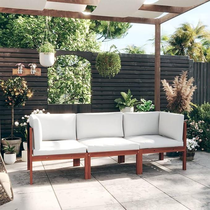 Gartenmöbel Set Holz, Gartensofa Lounge, Loungemöbel Garten Holz, Terrassenmöbel, Kissen Cremeweiß Massivholz Akazie